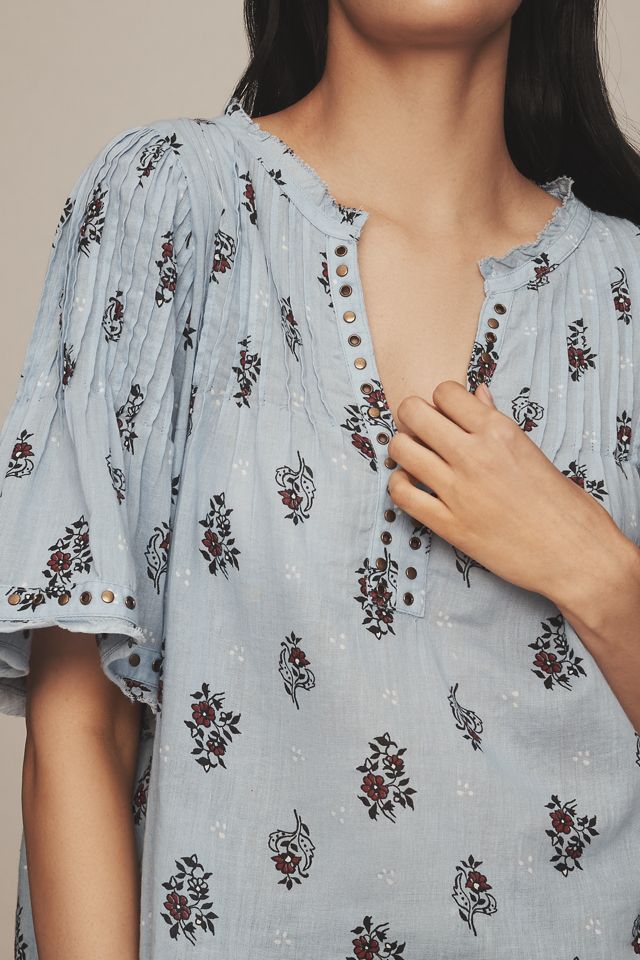 By Anthropologie Pintuck Kurzarm-Swing-Top #3