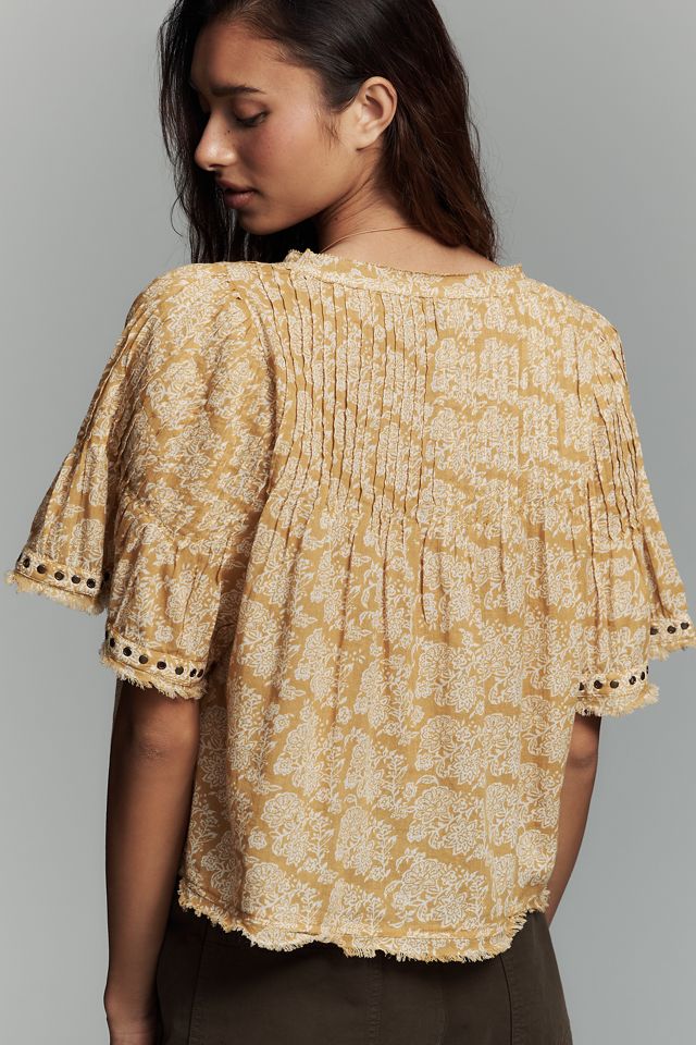 Trina Pintuck Short-Sleeve Swing Top | Anthropologie