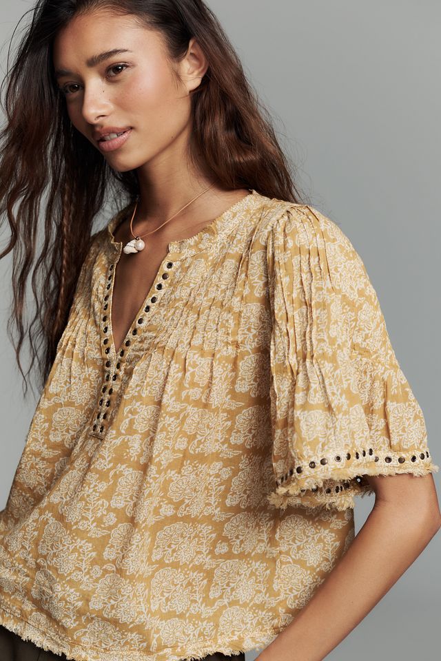 Trina Pintuck Short-Sleeve Swing Top | Anthropologie