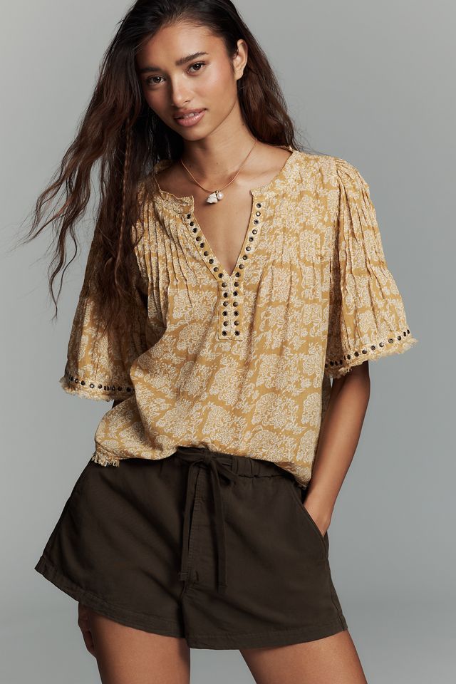 By Anthropologie Pintuck Short-Sleeve Swing Top | Anthropologie