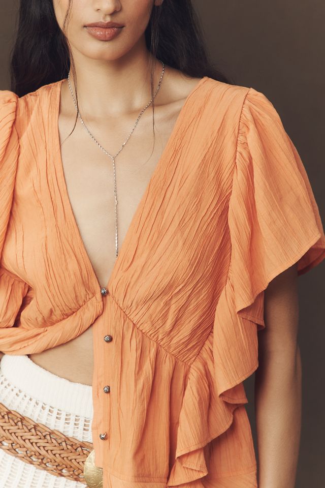 By Anthropologie Flutter-Sleeve Blouse #3