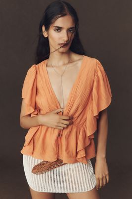 By Anthropologie Flutter-Sleeve Blouse