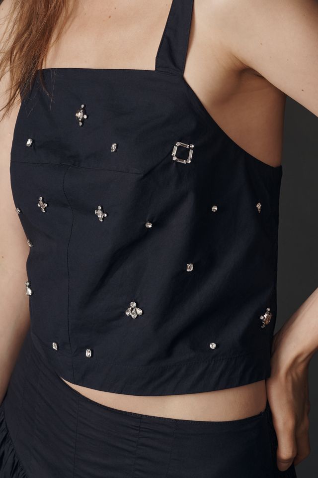 Maeve Short-Sleeve Sheer Embellished Blouse #2
