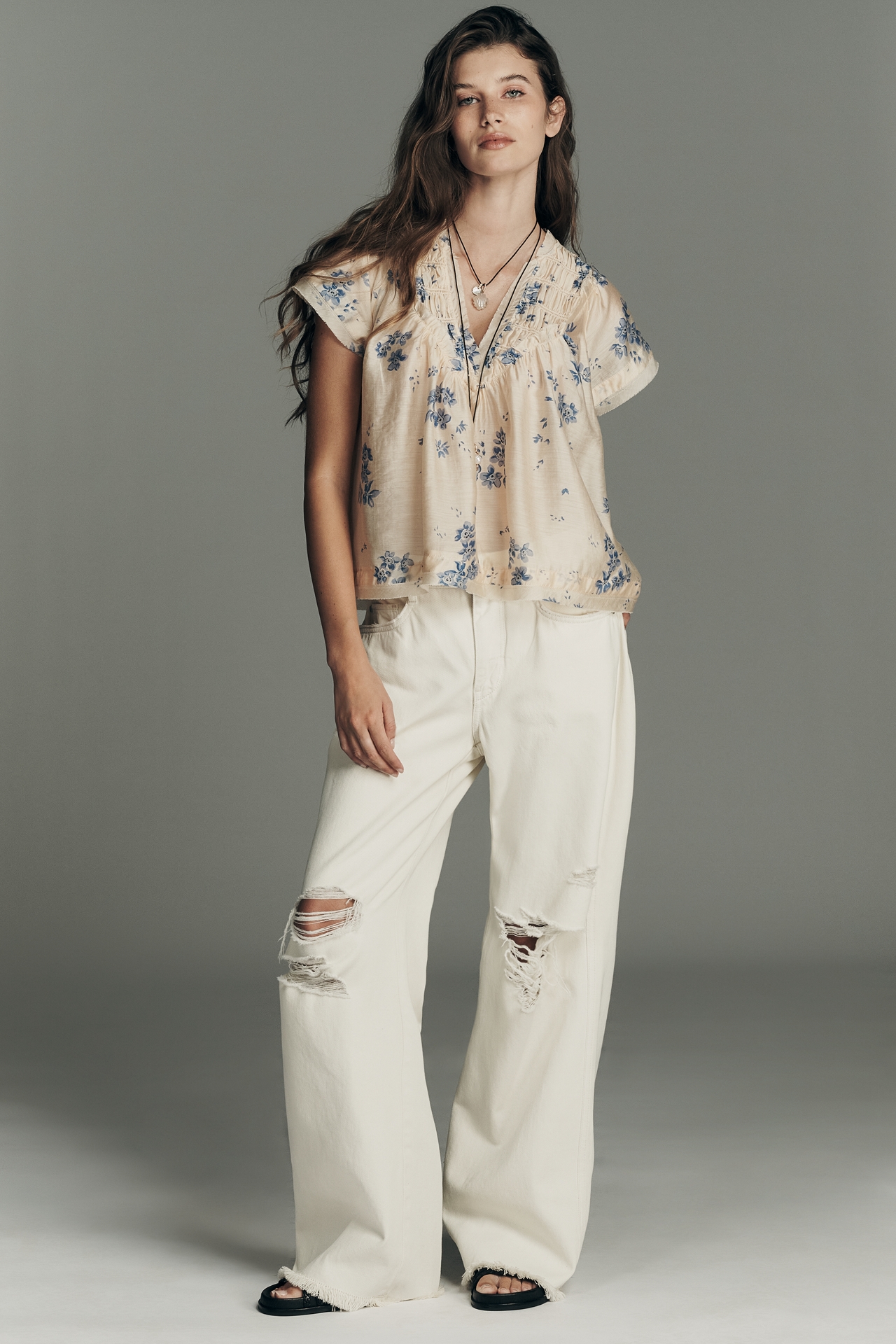 By Anthropologie Smocked Yoke Blouse