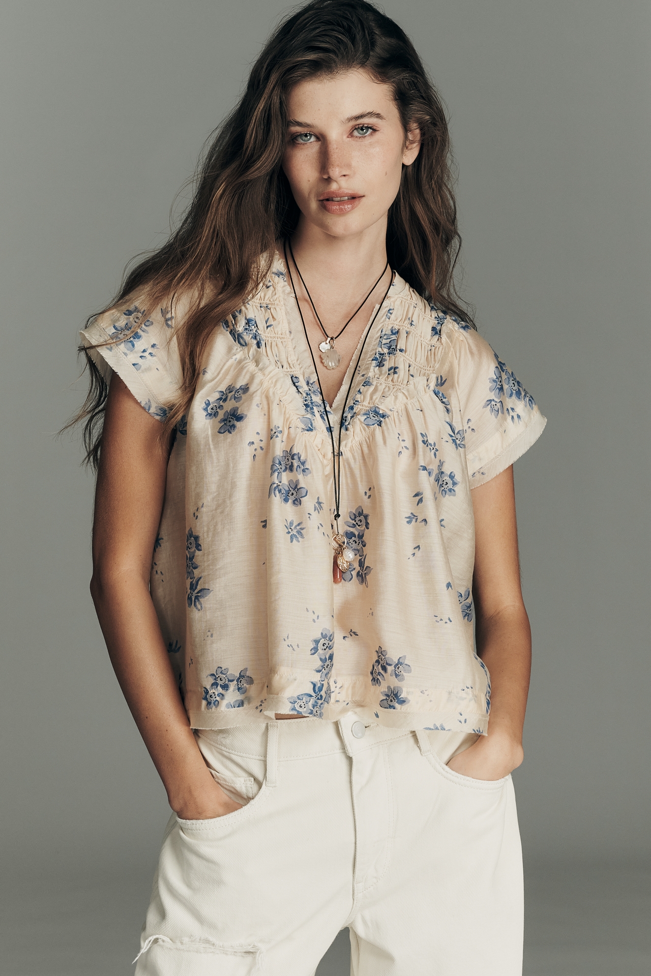By Anthropologie Smocked Yoke Blouse