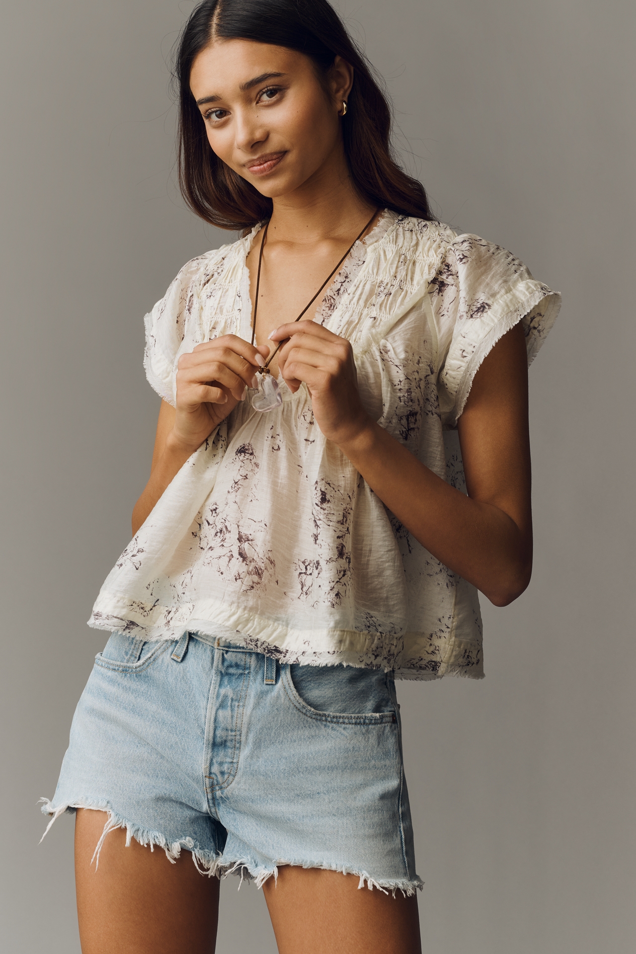 By Anthropologie Smocked Yoke Blouse