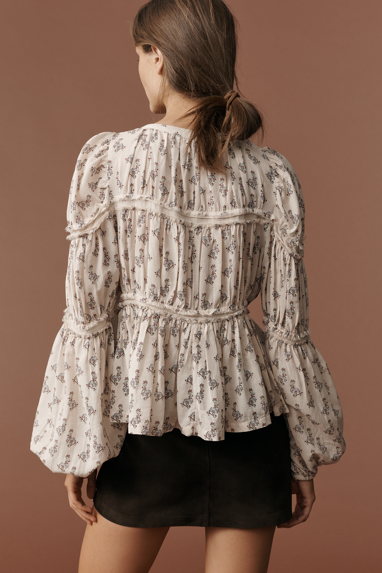 By Anthropologie Long-Sleeve Puffy Zip-Front Blouse