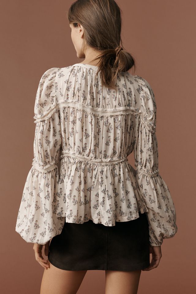 By Anthropologie Long-Sleeve Puffy Zip-Front Blouse #1