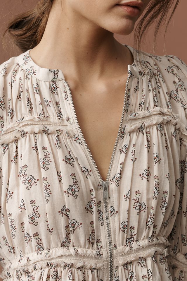 By Anthropologie Long-Sleeve Puffy Zip-Front Blouse #3