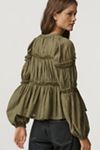 By Anthropologie Long-Sleeve Puffy Zip-Front Blouse