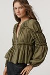 By Anthropologie Long-Sleeve Puffy Zip-Front Blouse