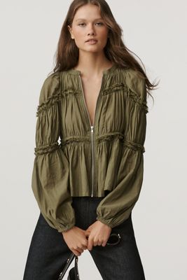 Maeve Zip-Front Long-Sleeve Blouse | Anthropologie