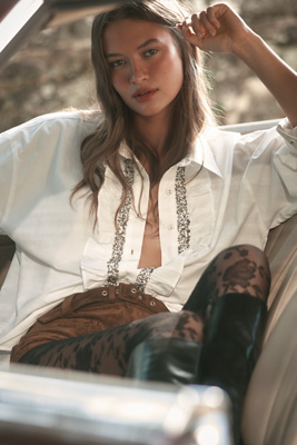 Pilcro Relaxed Buttondown Crystal Shirt In White