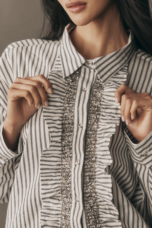 Pilcro Crystal-Embellished Relaxed Buttondown Shirt #3