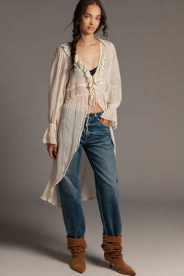 By Anthropologie Long-Sleeve Ruffled Duster Top