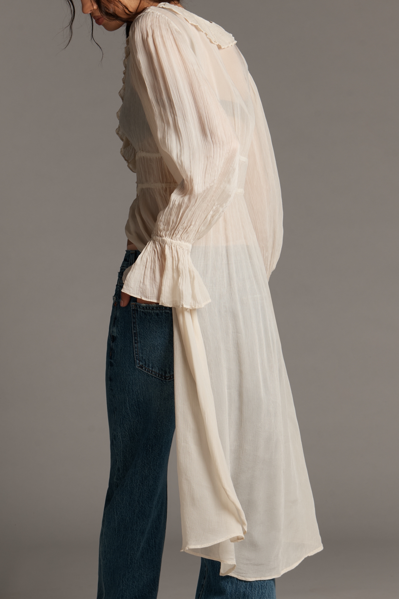 By Anthropologie Long-Sleeve Ruffled Duster Top