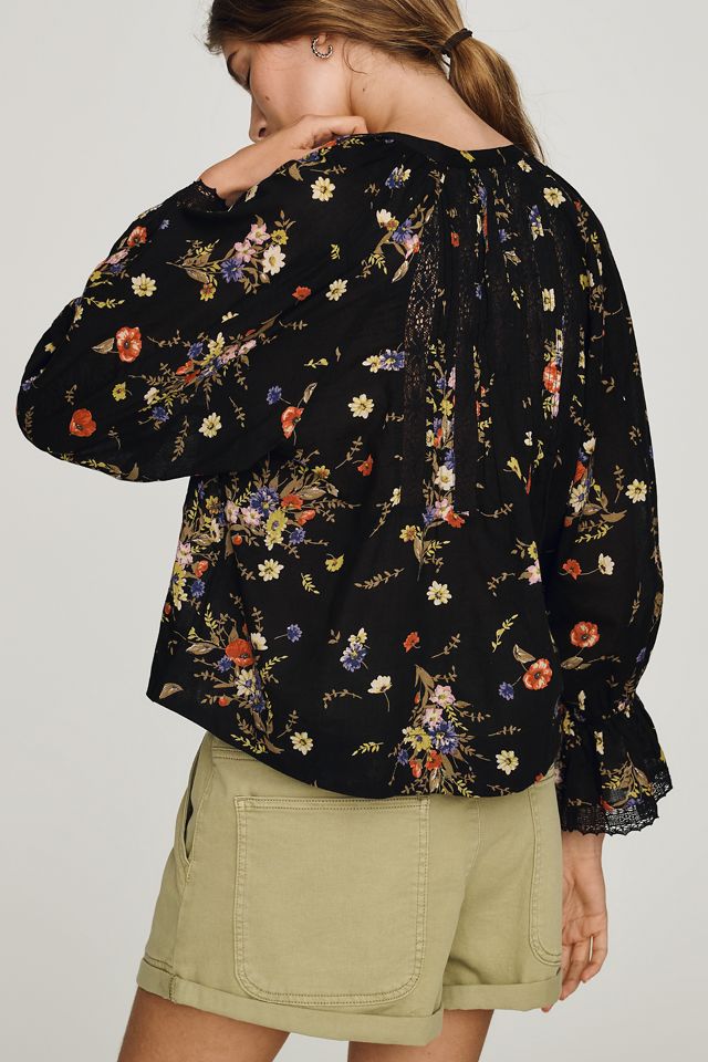 Blouse en coton à col en V avec plis nervurés By Anthropologie #1