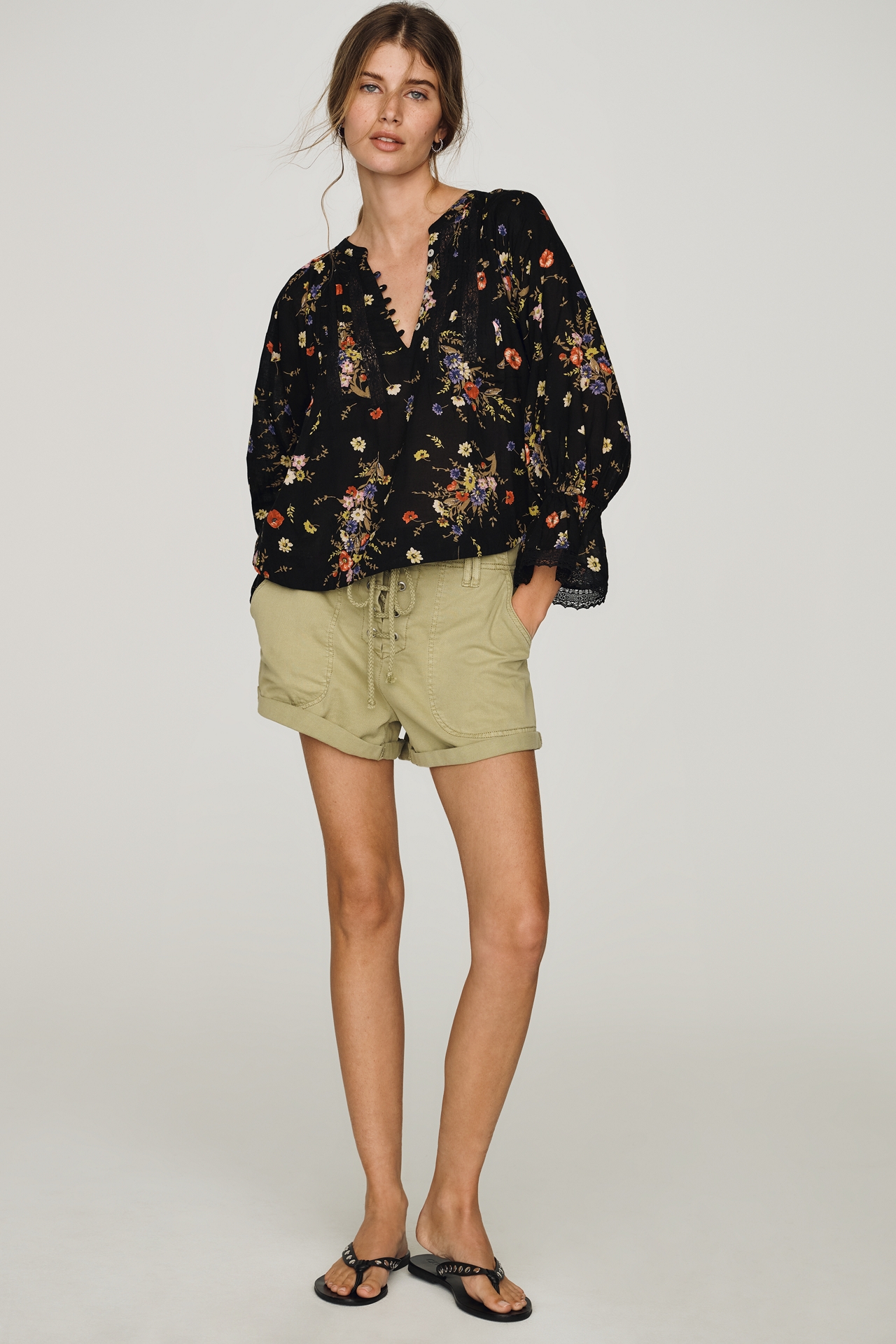 Trina Pintuck Long-Sleeve Swing Top