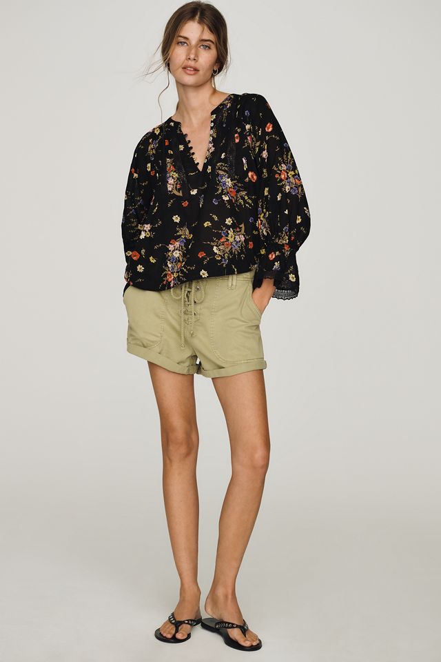 Blouse en coton à col en V avec plis nervurés By Anthropologie #3