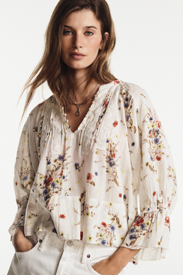 By Anthropologie Cotton Pintuck V-Neck Blouse