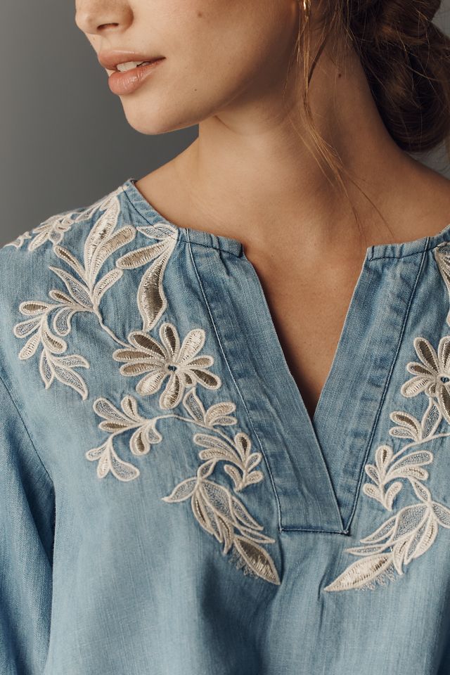Maeve Puff-Sleeve Embroidered Blouse #1