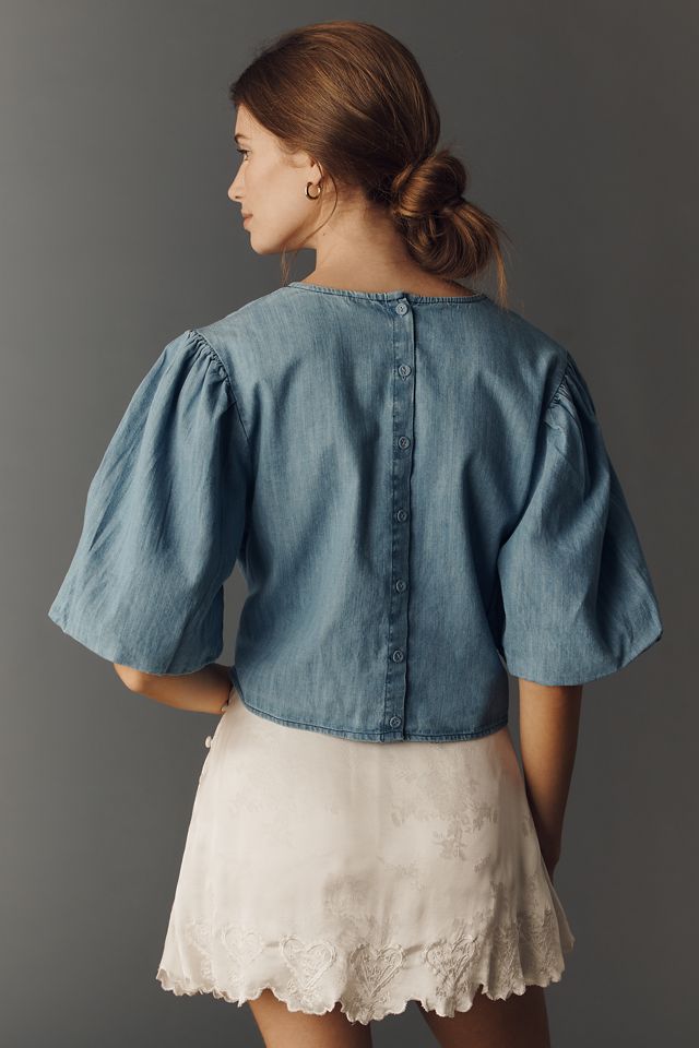 Maeve Puff-Sleeve Embroidered Blouse | Anthropologie