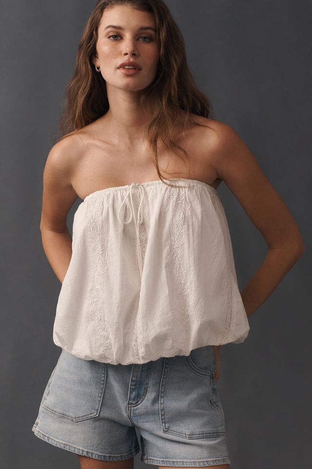 By Anthropologie 100% Cotton Bubble-Hem Tube Top #1