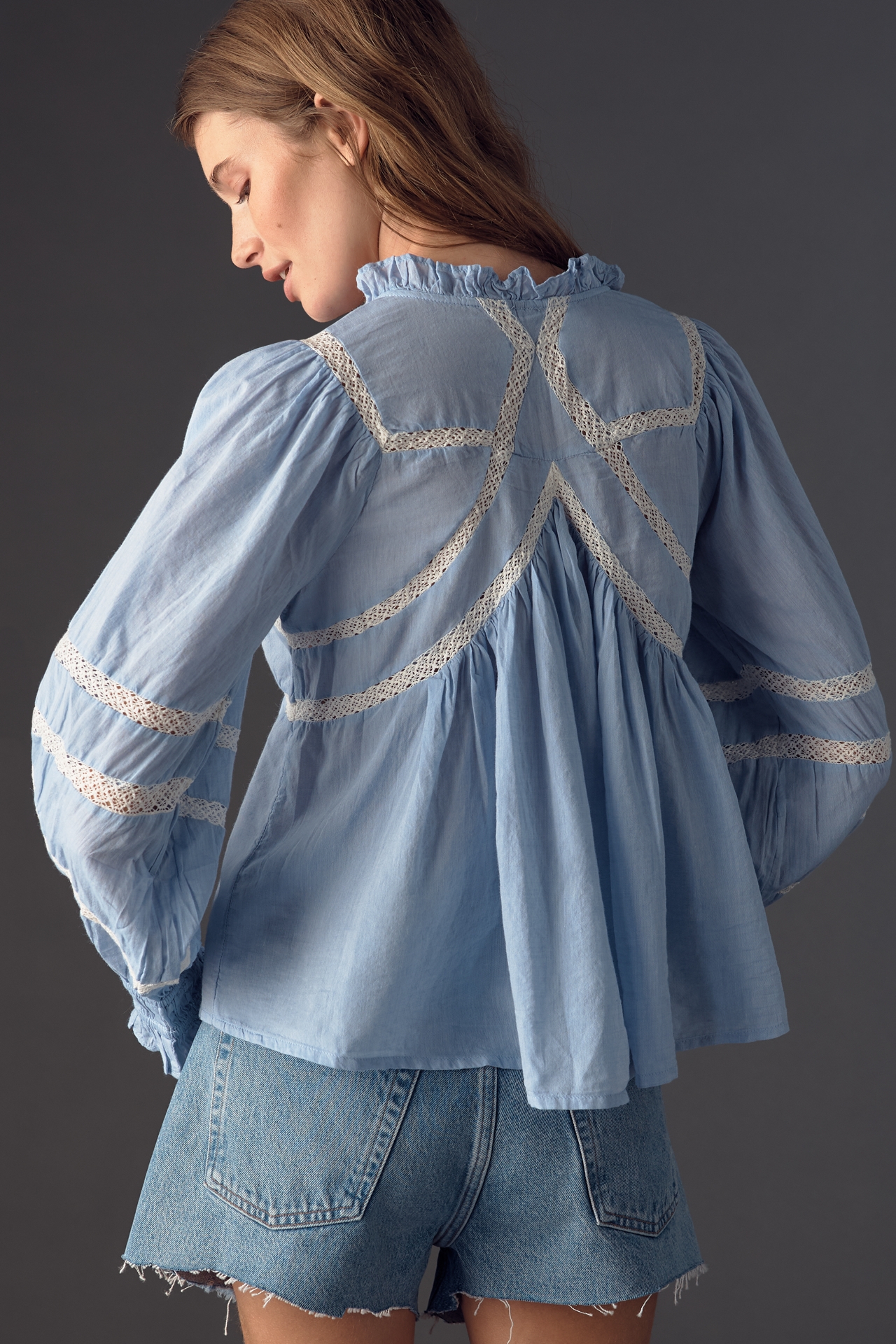 By Anthropologie High-Neck Long-Sleeve Embroidered Blouse