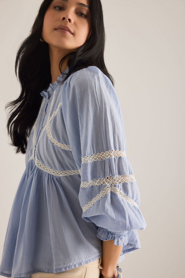 Blouse à col montant avec empiècement en dentelle By Anthropologie #3