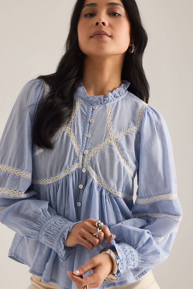 Blouse à col montant avec empiècement en dentelle By Anthropologie #4