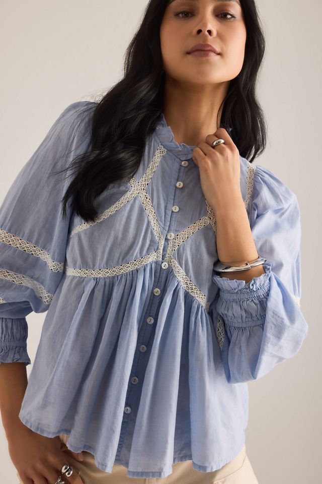 Blouse à col montant avec empiècement en dentelle By Anthropologie #5