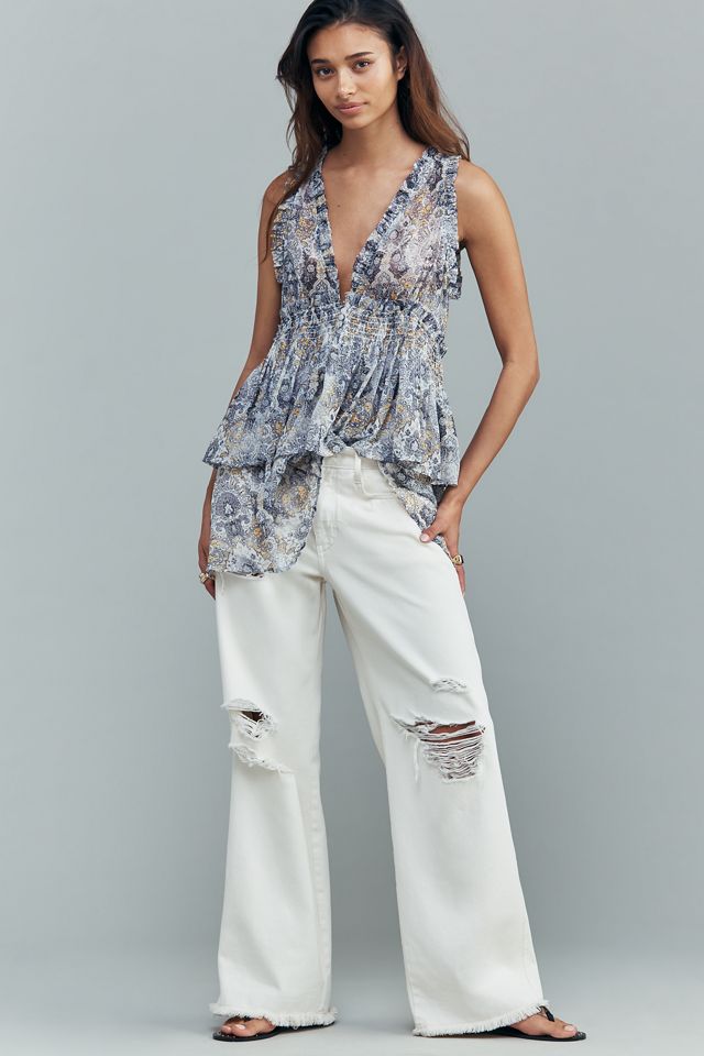 By Anthropologie Smocked Sleeveless V-Neck Top #2