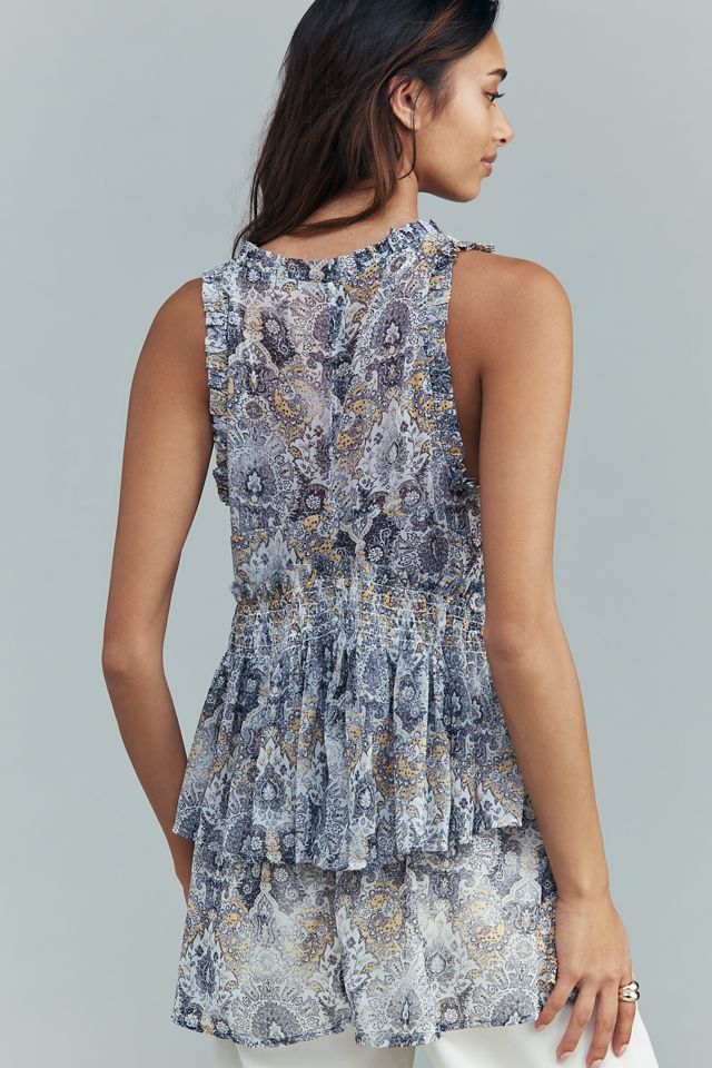 By Anthropologie Smocked Sleeveless V-Neck Top #3