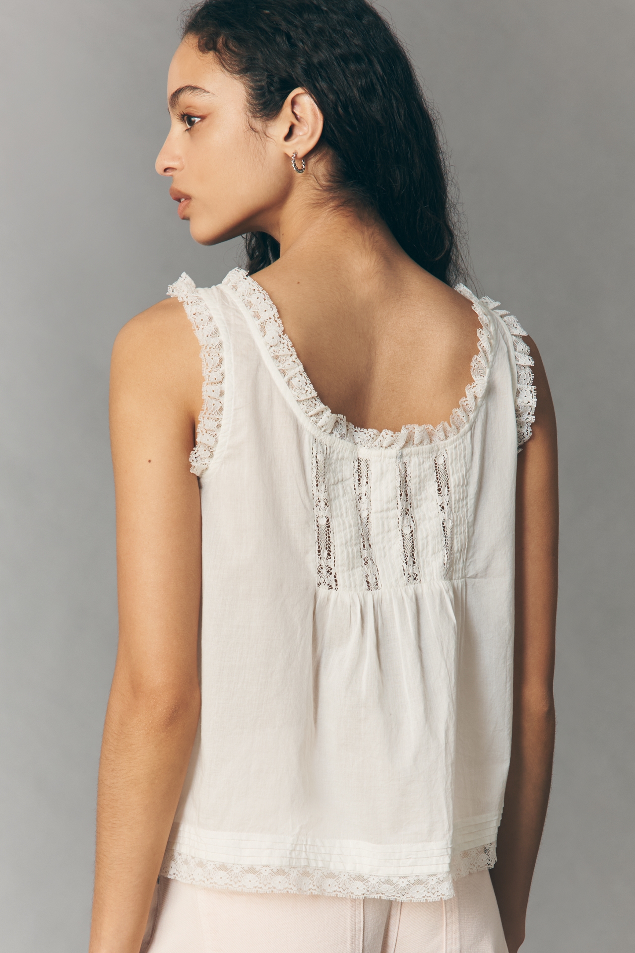 By Anthropologie Cotton Lace Ruffle Tank