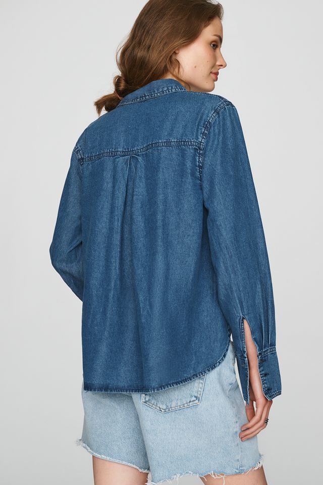 Pilcro 100% Cotton Denim Ruffled Buttondown Shirt #1