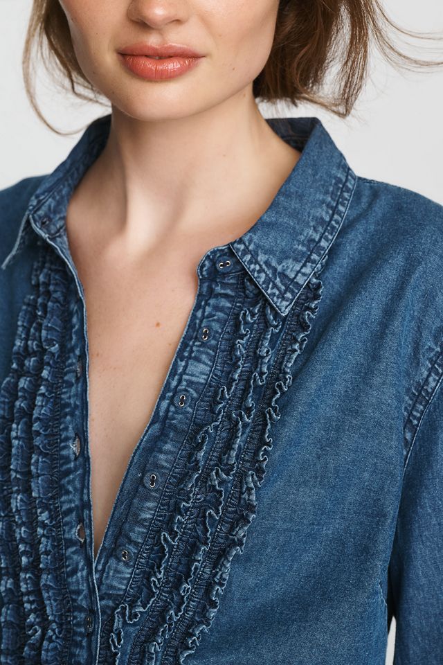 Pilcro 100% Cotton Denim Ruffled Buttondown Shirt #2