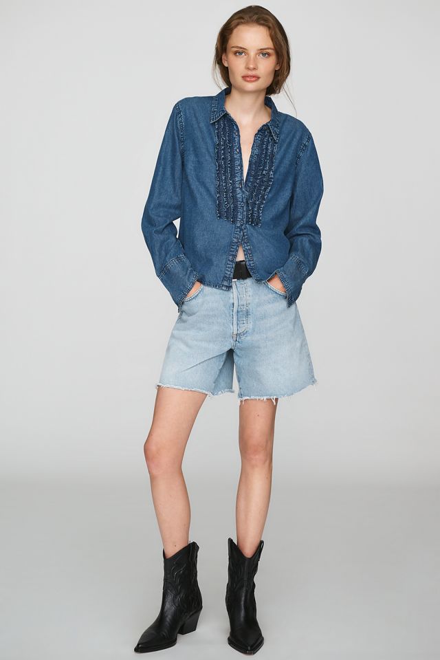 Pilcro 100% Cotton Denim Ruffled Buttondown Shirt #3