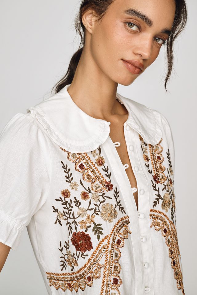 The Keira Collared Button-Front Blouse by Pilcro: Embroidered Edition #2