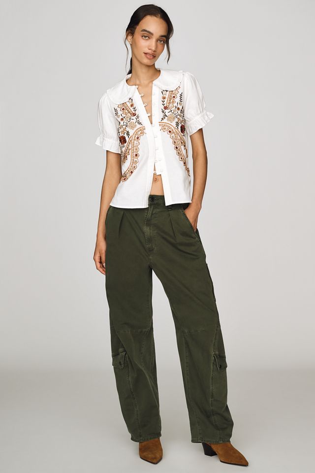 The Keira Collared Button-Front Blouse by Pilcro: Embroidered Edition #3