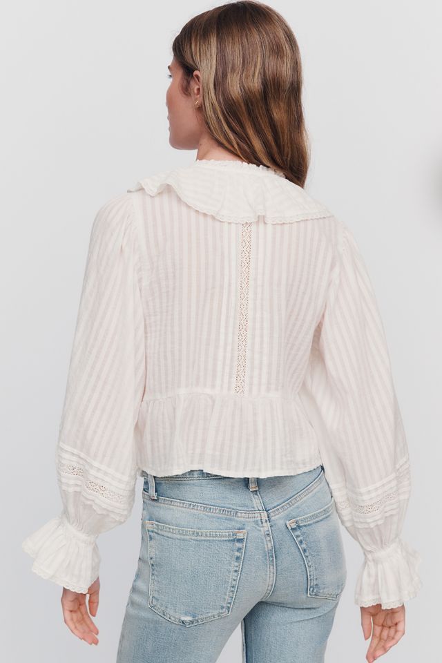 By Anthropologie 100% Cotton Ruffle Blouse #1