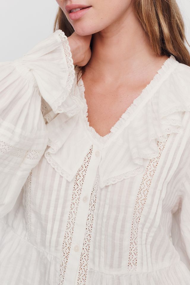 By Anthropologie 100% Cotton Ruffle Blouse #3