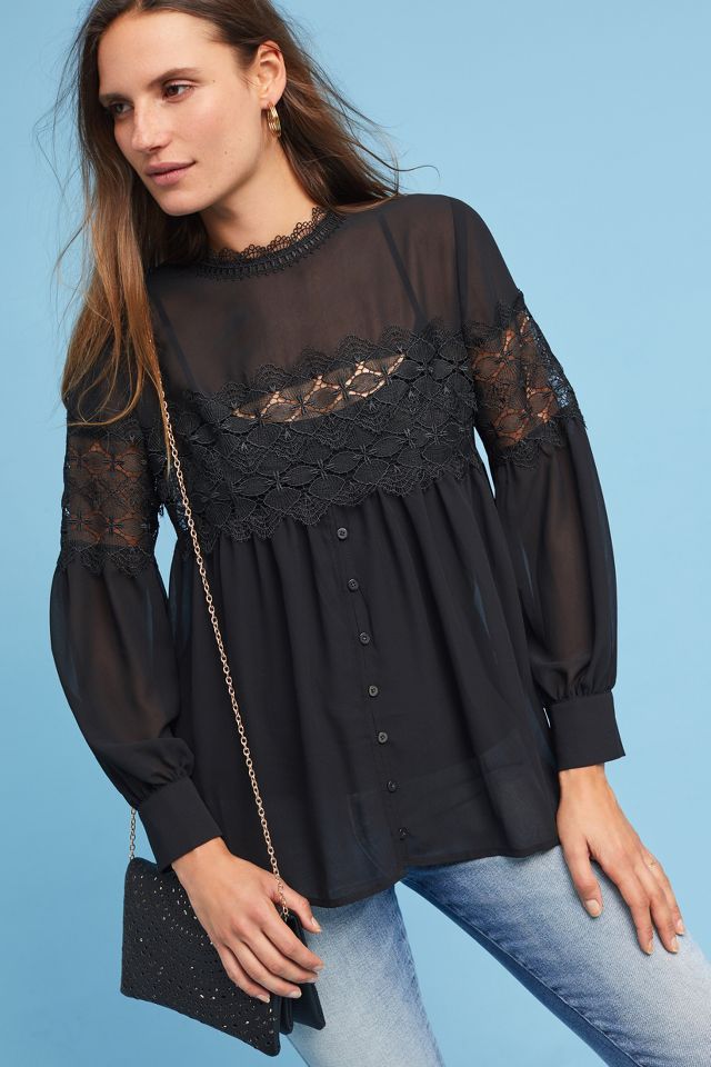 Lace High-Neck Blouse | Anthropologie
