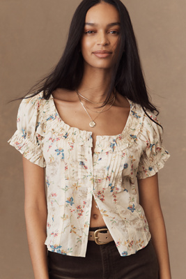 Pilcro Sheer Ruffle Puff-sleeve Blouse In Multi