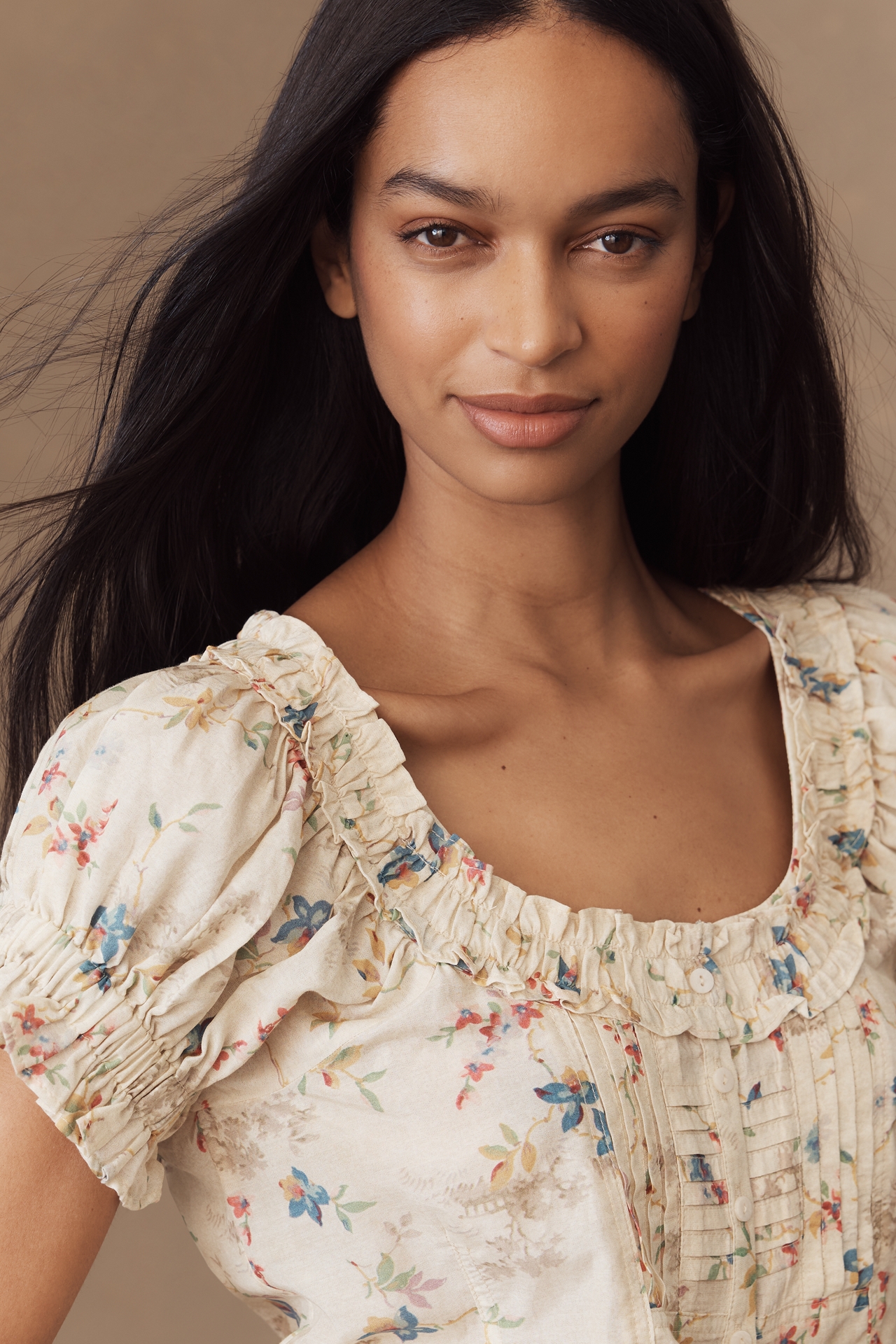 Pilcro Sheer Ruffle Puff-Sleeve Blouse