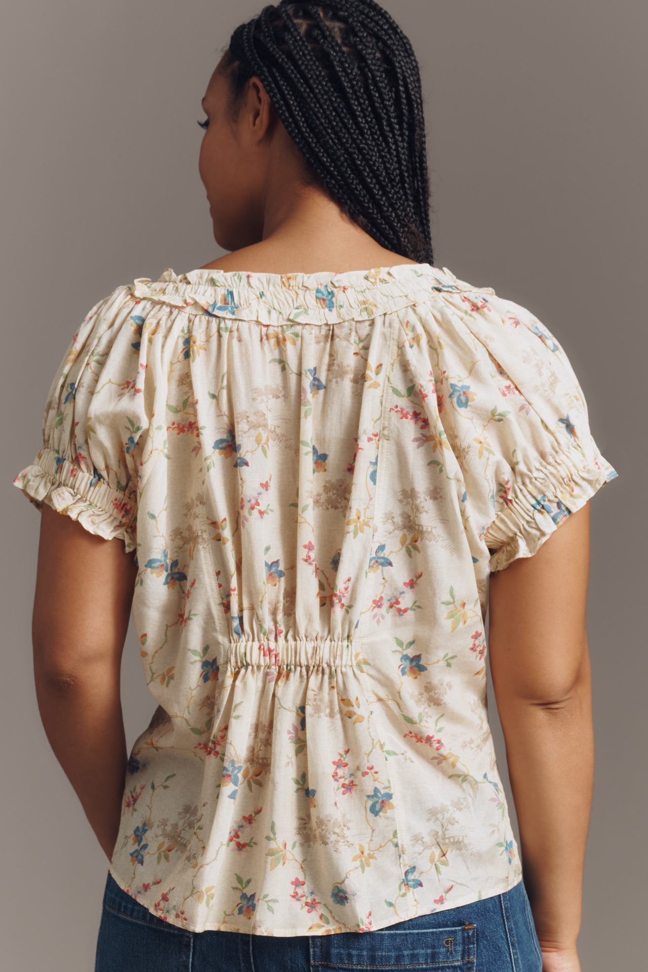 Pilcro Sheer Ruffle Puff-Sleeve Blouse