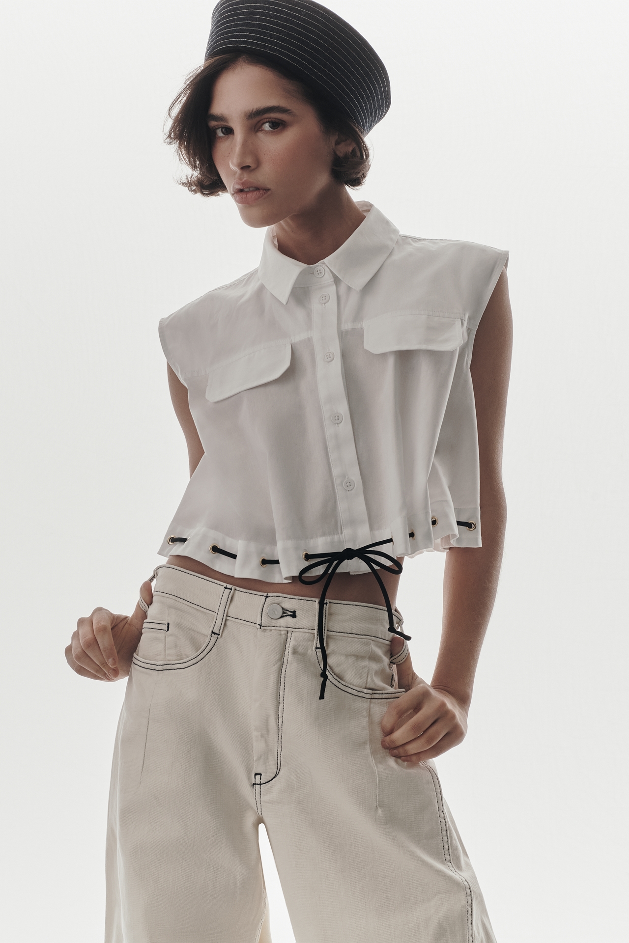 Maeve Cinched Crop Buttondown Top