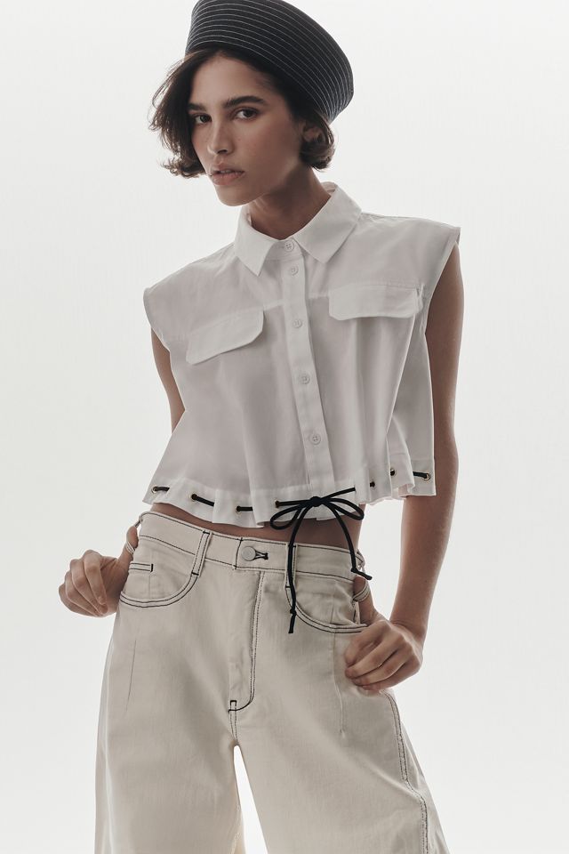 Maeve Cinched Crop Buttondown Top #5