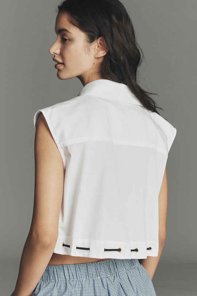 Maeve Cinched Crop Buttondown Top #3