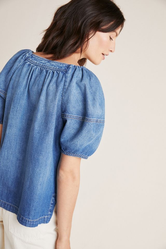 Denim Puff-Sleeved Blouse #1