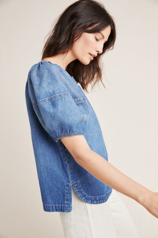 Denim Puff-Sleeved Blouse #2